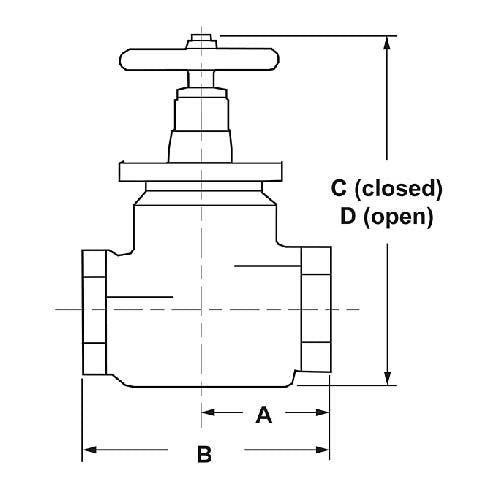 Brass Straight Globe Valve 2 1/2" Female NPT x 2 1/2" Male NH