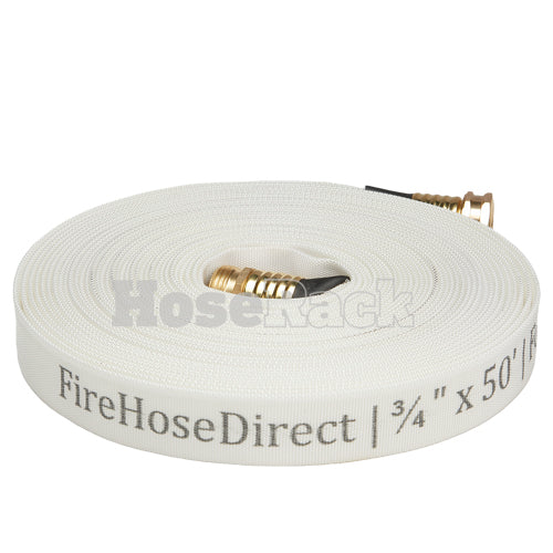 White 3/4" x 50' Forestry Hose (Brass Garden Hose Couplings) - Import