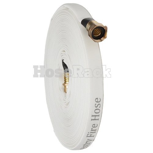 White 5/8" x 50' Forestry Hose (Brass Garden Hose Couplings) - Import with Band