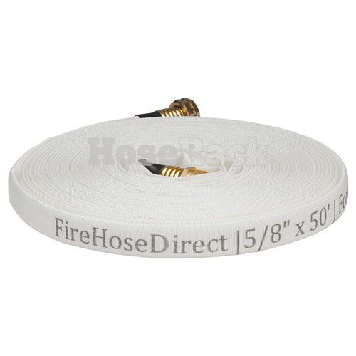 White 5/8" x 50' Forestry Hose (Brass Garden Hose Couplings) - Import with Band