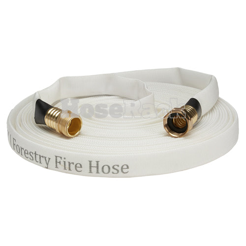 White 5/8" x 50' Forestry Hose (Brass Garden Hose Couplings) - Import with Band