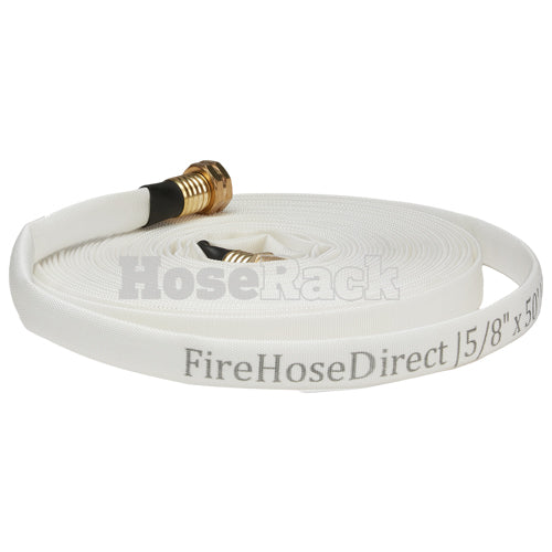 White 5/8" x 50' Forestry Hose (Brass Garden Hose Couplings) - Import with Band