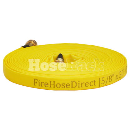 Yellow 5/8" x 50' Forestry Hose (Brass Garden Hose Couplings) - Import with Band