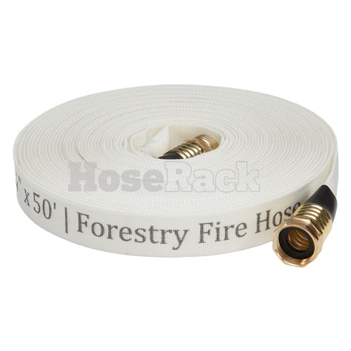 White 3/4" x 50' Forestry Hose (Brass Garden Hose Couplings) - Import with Band