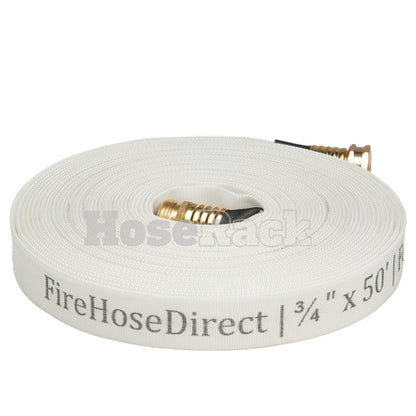 White 3/4" x 50' Forestry Hose (Brass Garden Hose Couplings) - Import with Band