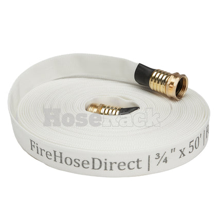 White 3/4" x 50' Forestry Hose (Brass Garden Hose Couplings) - Import with Band