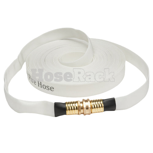 White 3/4" x 50' Forestry Hose (Brass Garden Hose Couplings) - Import with Band