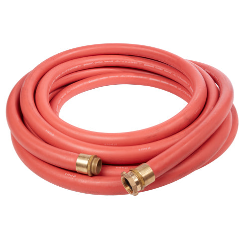 Red 1 1/2" x 50' Non-Collapsible Rubber Hose (Brass 1 1/2" NH Couplings)