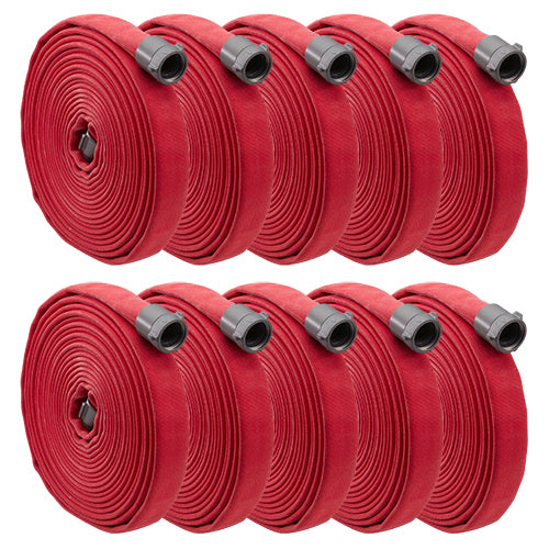 Key Fire Big 10 Red 1 1/2" x 50' Double Jacket Fire Hose (10 Pack)