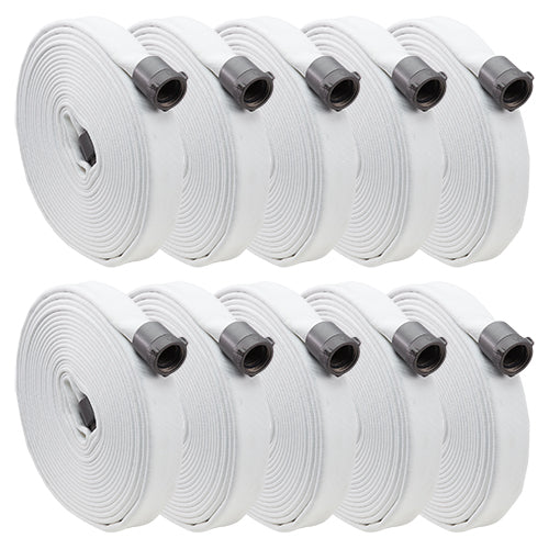 White 3" x 50' Double Jacket Fire Hose (Alum 2 1/2" NH Couplings - 10 Pack)