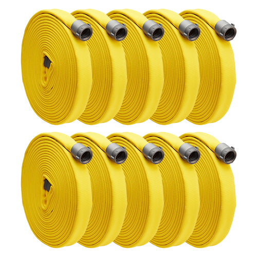 Yellow 3" x 50' Double Jacket Fire Hose (Alum 2 1/2" NH Couplings - 10 Pack)