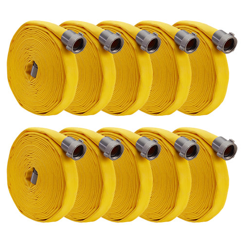 Yellow 1 1/2" x 50' Forestry Hose (Alum NH Couplings - 10 Pack)