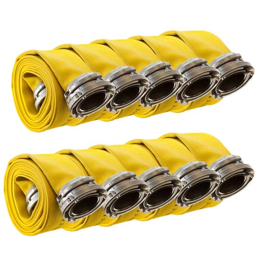 Yellow 4" x 100' Pro-Flow Rubber Hose Storz Couplings (10 - Pack)