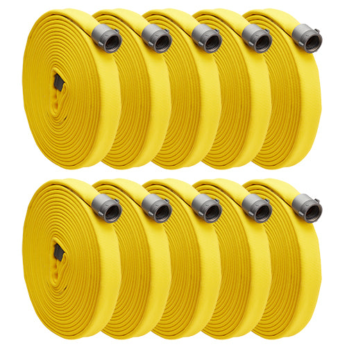 A515Y50RAF Dixon, 500# Single Jacket All-Polyester Fire Hose, Yellow  Color Impregnated, Coupled, Fem. x Male NST(NH) Expansion Ring Couplings  (Aluminum), 1-1/2 Hose Size, 1-3/4 Bowl Size