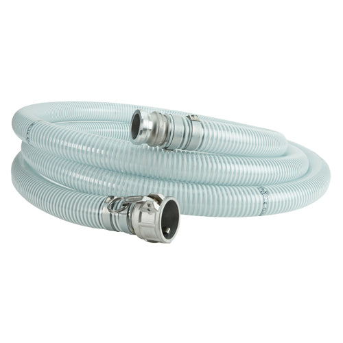White - Clear 1 1/2" x 20' Camlock Suction Hose