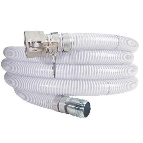 White - Clear 1 1/2" x 20' Camlock / Threaded Suction Hose