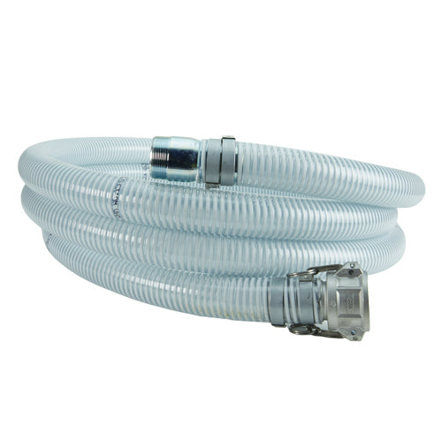 White - Clear 2" x 20' Camlock / Threaded Suction Hose