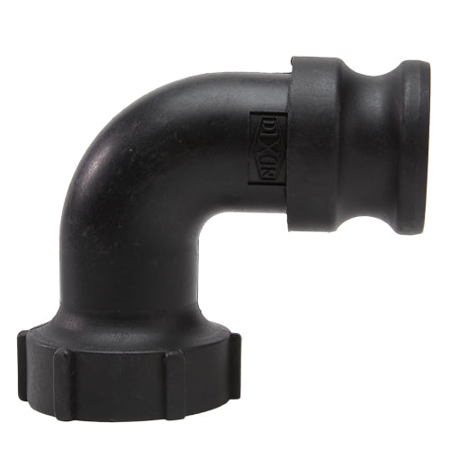 Plastic 1 1/ 2" Male Camlock x 1 1/2" Female NPT 90 Degree Elbow