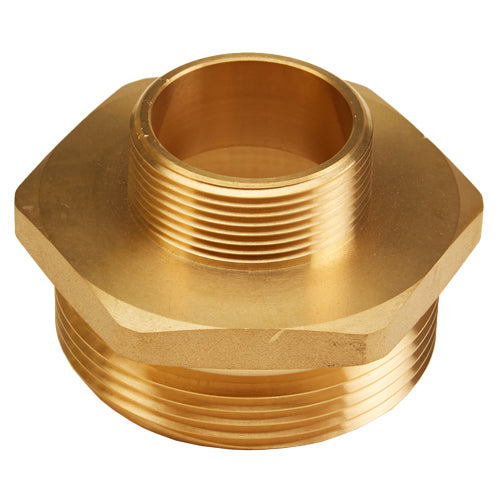 Brass Hex 2 1/2" NH to 1 1/2" NPT Double Male Adapter