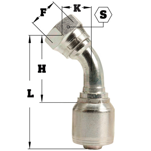 1/2" Female British Standard Parallel Pipe O-Ring Swivel 45˚ Elbow Hydraulic Fitting