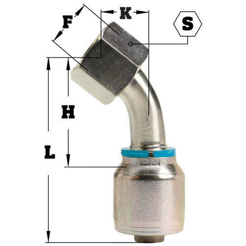 3/4" Female Face Seal Swivel 45˚ Elbow (ORFS) Hydraulic Fitting