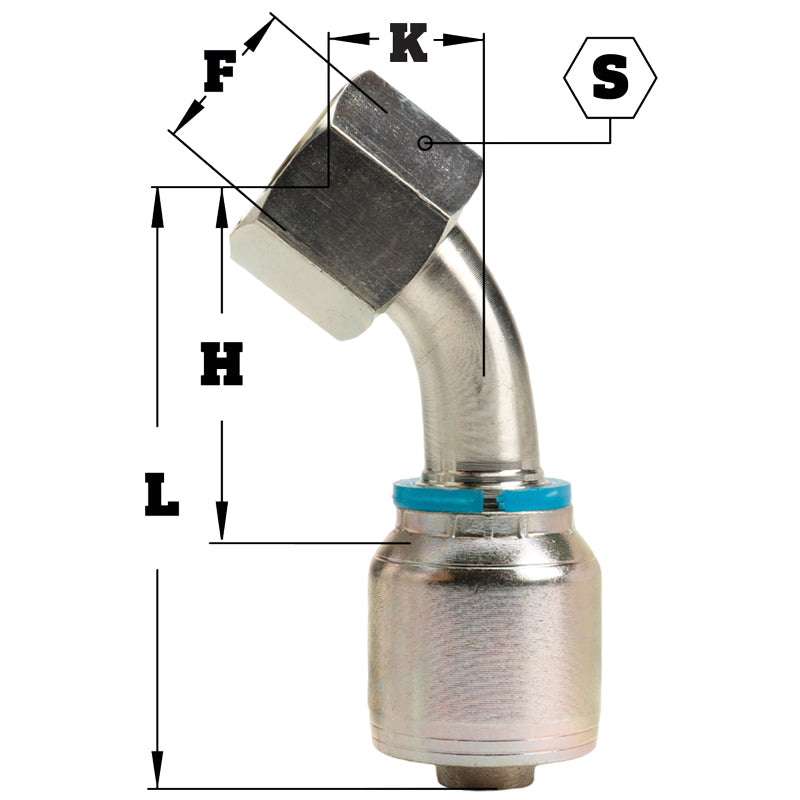 1" Female Face Seal Swivel 45˚ Elbow (ORFS) Hydraulic Fitting